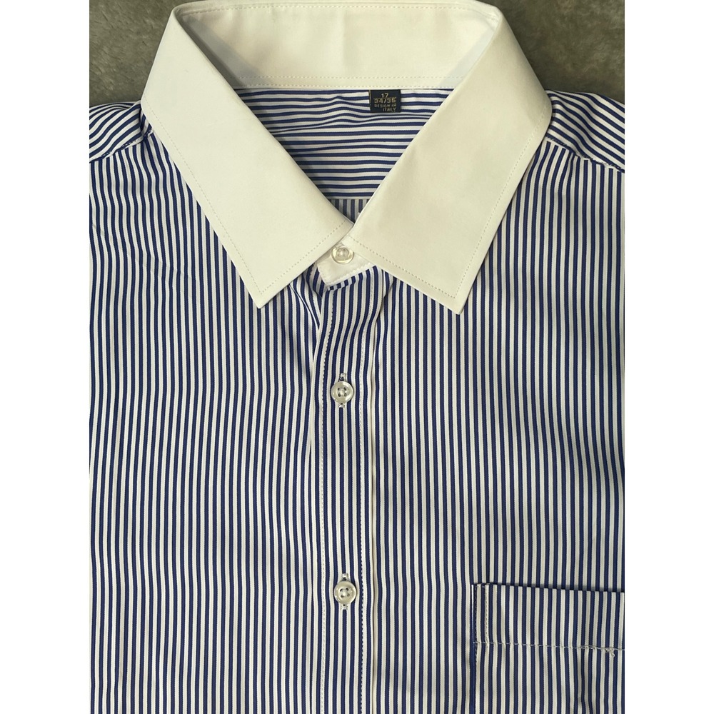 Men's Striped Dress Shirt with White Collar